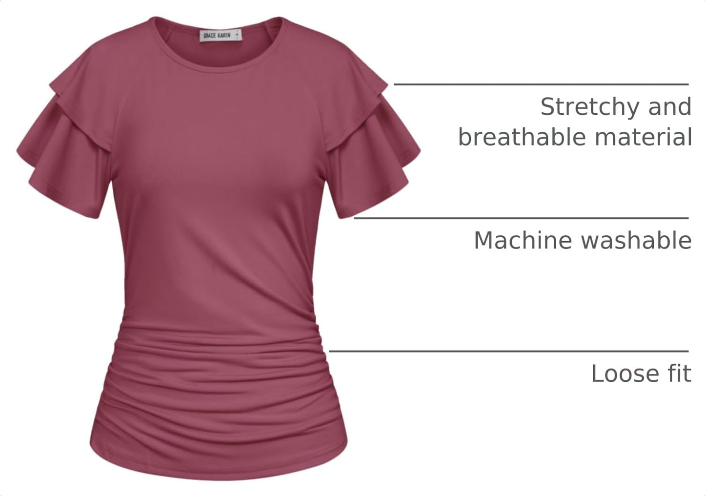 GRACE KARIN Women Tops Dressy Casual Ruffle Sleeve Blouses | Crew Neck Ruched Shirts, Business Work Outfits, 2026 Summer Fashion Clothing