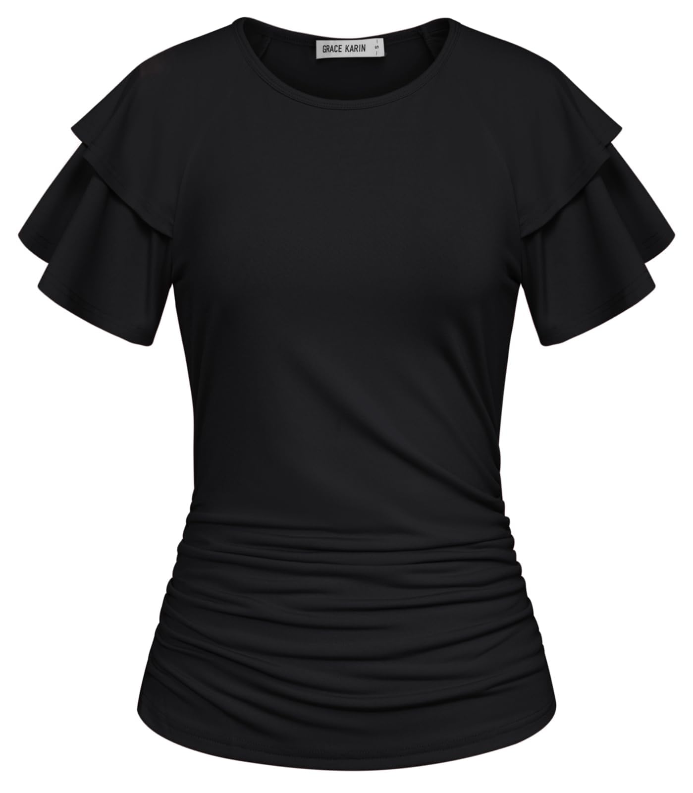 GRACE KARIN Women Tops Dressy Casual Ruffle Sleeve Blouses | Crew Neck Ruched Shirts, Business Work Outfits, 2026 Summer Fashion Clothing