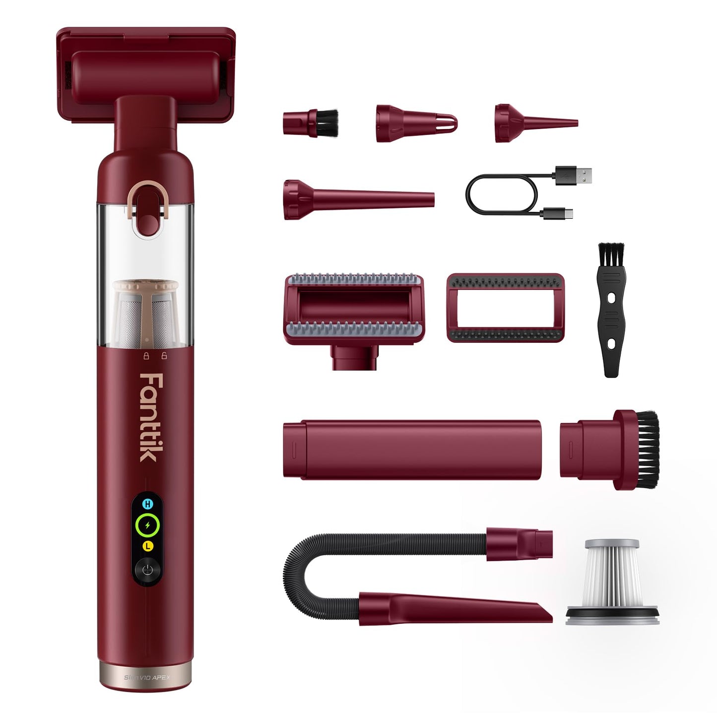 Fanttik Slim V10 APEX Cordless Car Vacuum, 4-in-1 Portable Mini Handheld Vac, 19kPa Suction Power, Upgraded Smart Digital Display, 2 Suction Modes for Small Jobs, Car, Office Desk, Keyboards (Black)