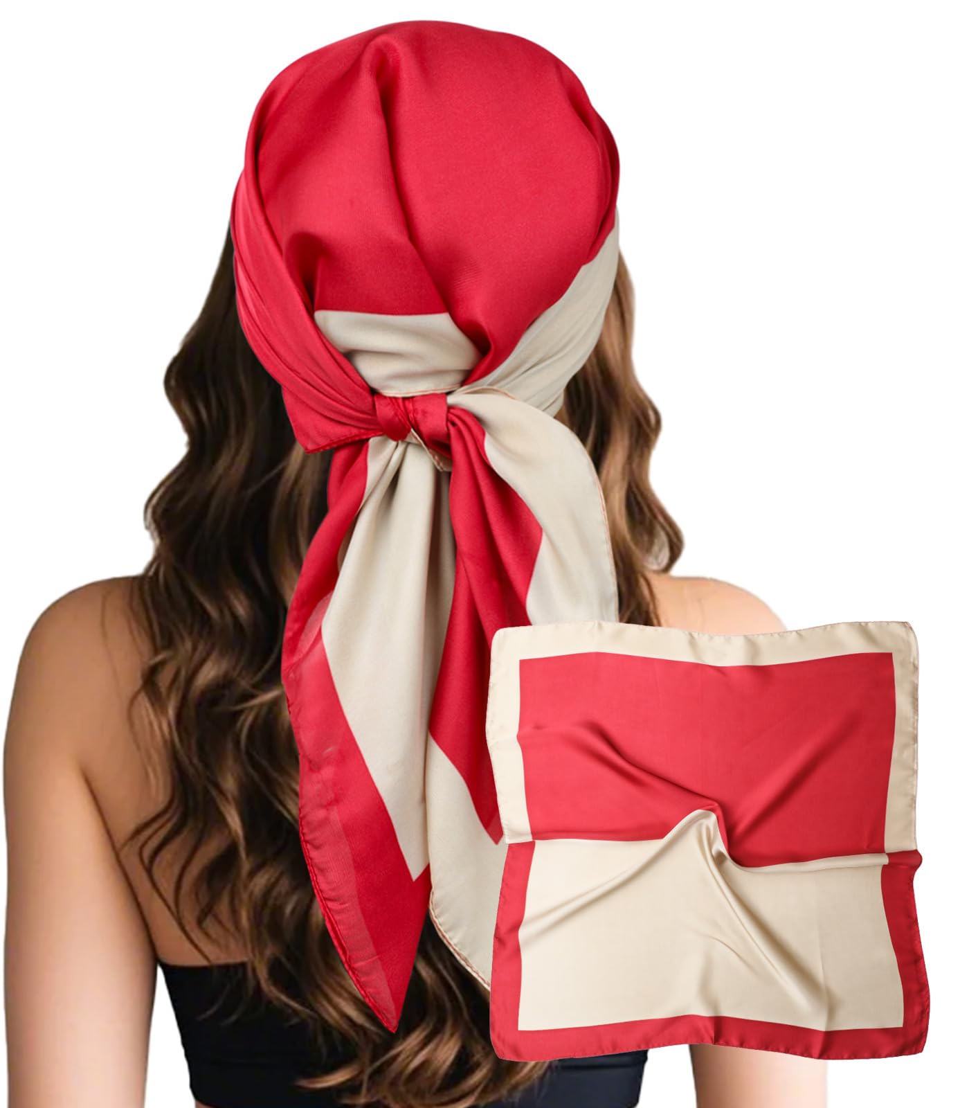 Sumolux Head Hair Scarf for Women Like Satin Silk Scarf Bandana Hair Wrapping Night Large Square Scarves 27.5"