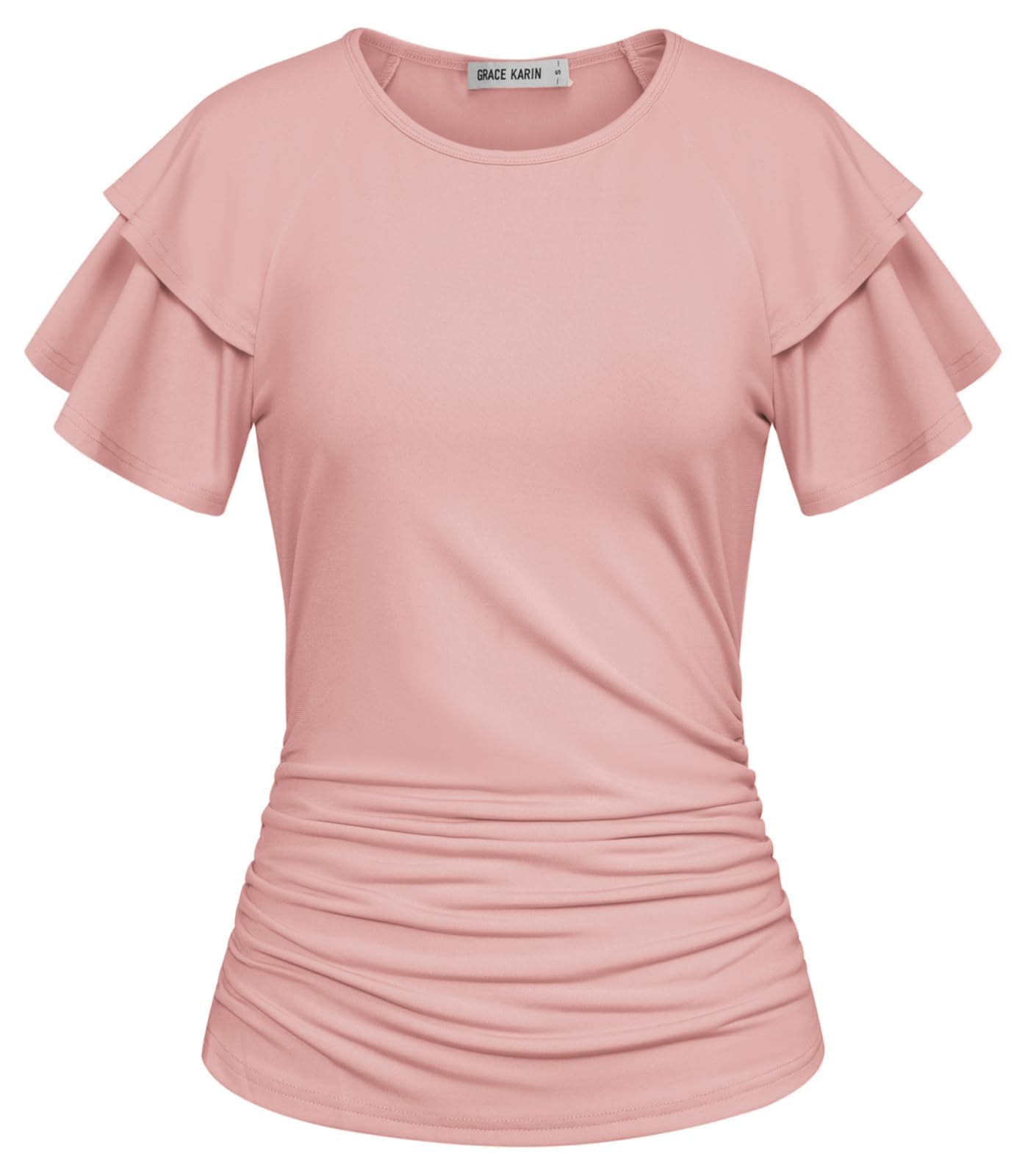 GRACE KARIN Women Tops Dressy Casual Ruffle Sleeve Blouses | Crew Neck Ruched Shirts, Business Work Outfits, 2026 Summer Fashion Clothing