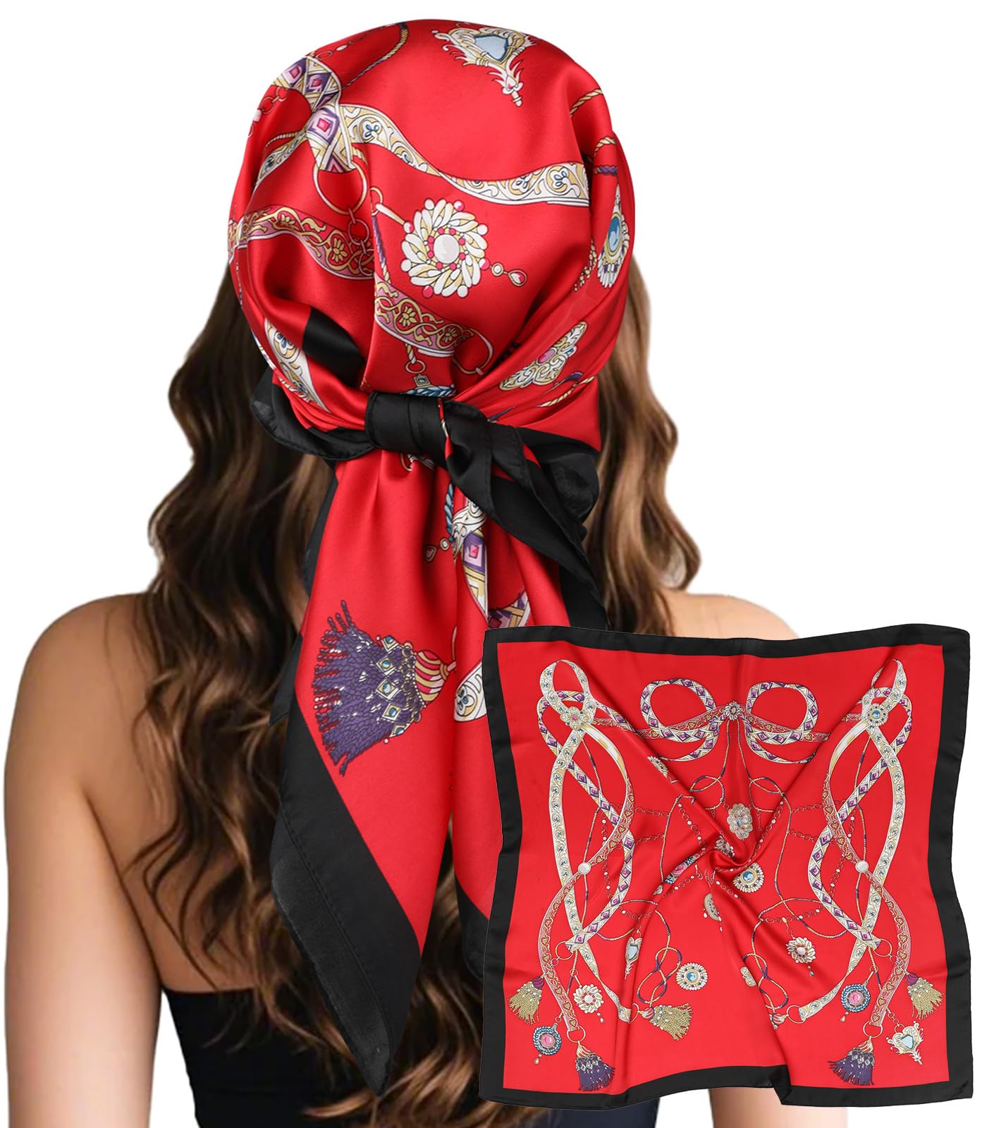 Sumolux Head Hair Scarf for Women Like Satin Silk Scarf Bandana Hair Wrapping Night Large Square Scarves 27.5"