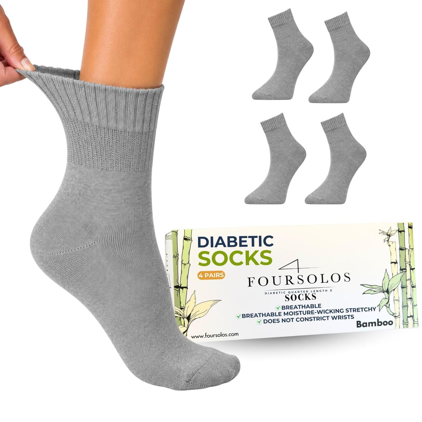 Men Bamboo Diabetic Socks Black Size 9–12,Soft Bamboo Fiber Socks for Sensitive Feet,Daily Wear, 4 Pairs