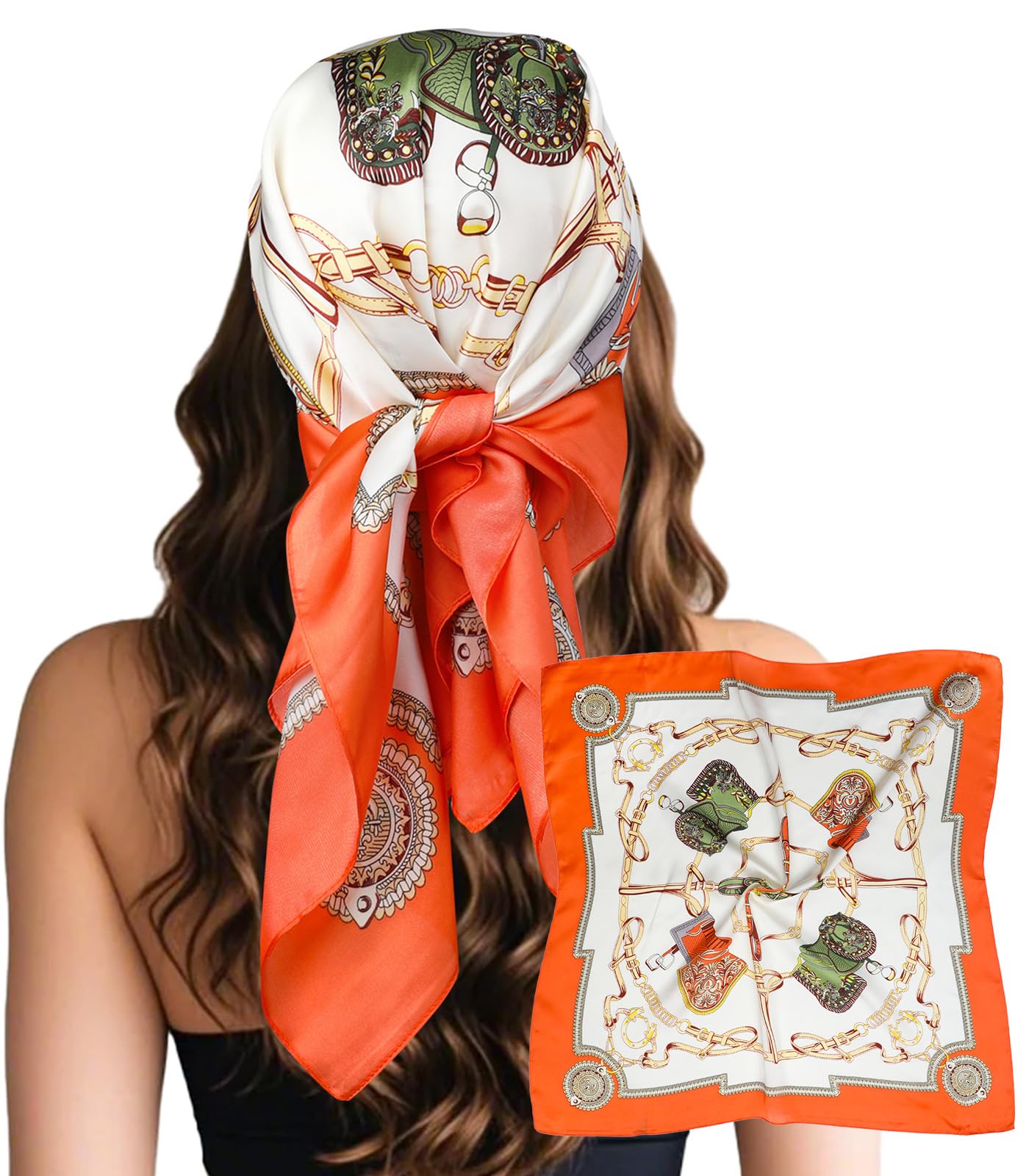 Sumolux Head Hair Scarf for Women Like Satin Silk Scarf Bandana Hair Wrapping Night Large Square Scarves 27.5"