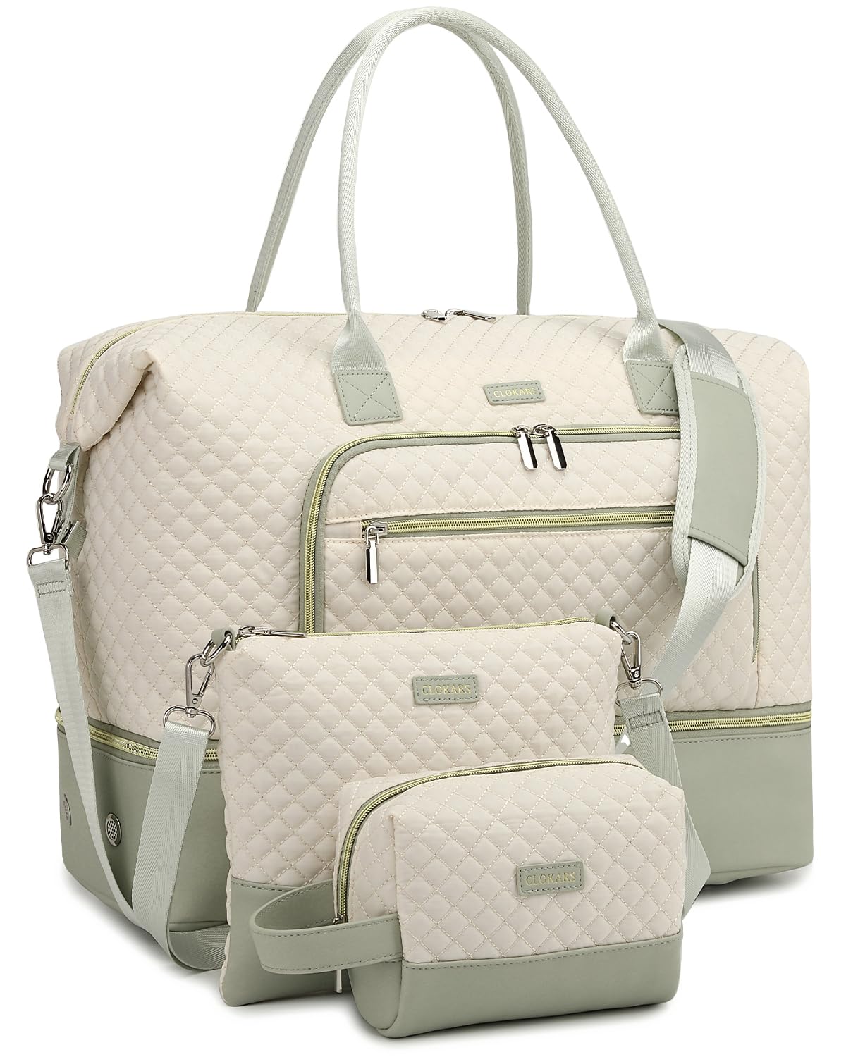 Weekender Bags for Women, Travel Tote Duffle Bag Carry On Overnight Bag with Cosmetics Bag and Crossbody Purse for Gym Hospital, Gifts for Women, Beige Brown