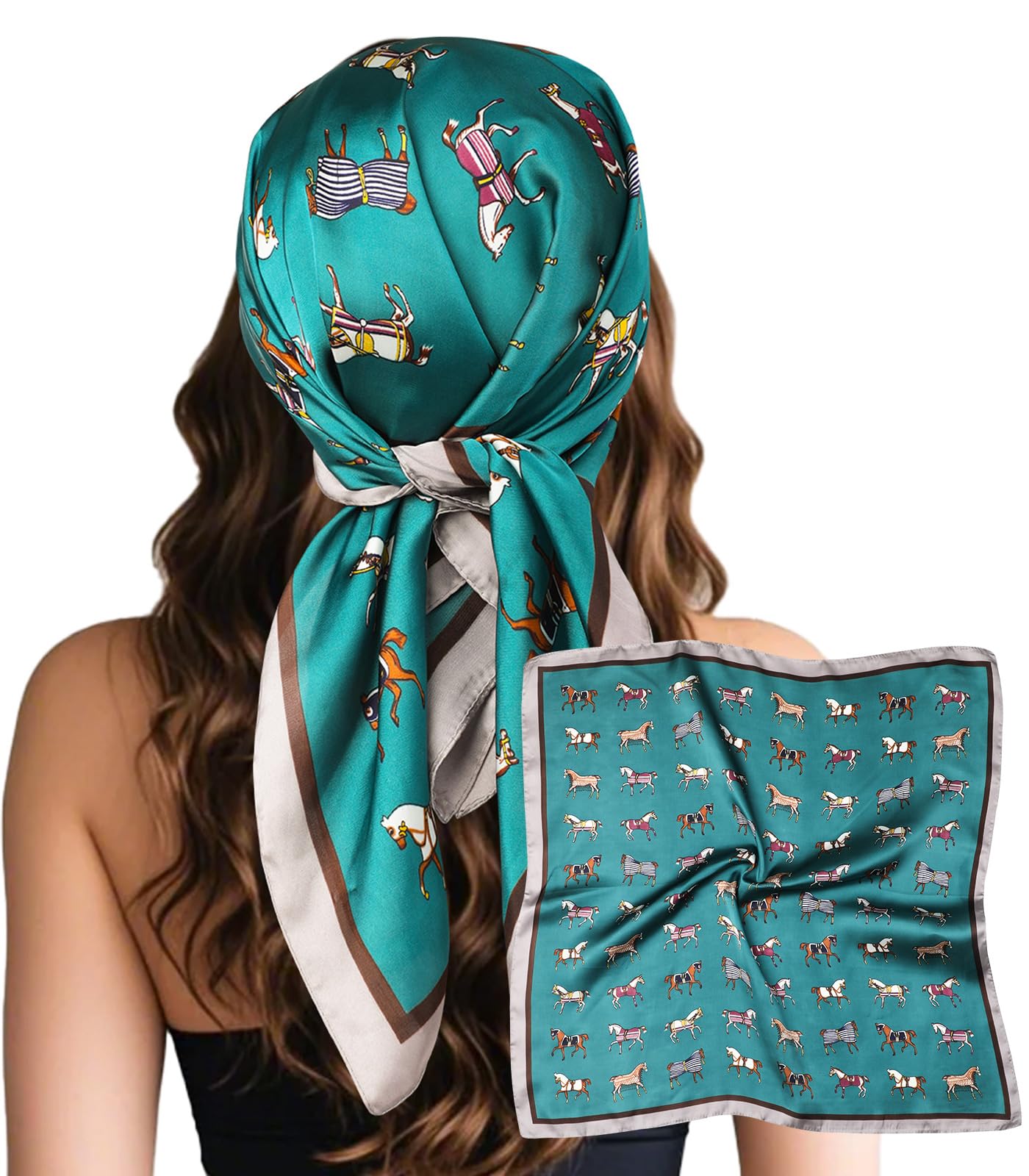 Sumolux Head Hair Scarf for Women Like Satin Silk Scarf Bandana Hair Wrapping Night Large Square Scarves 27.5"