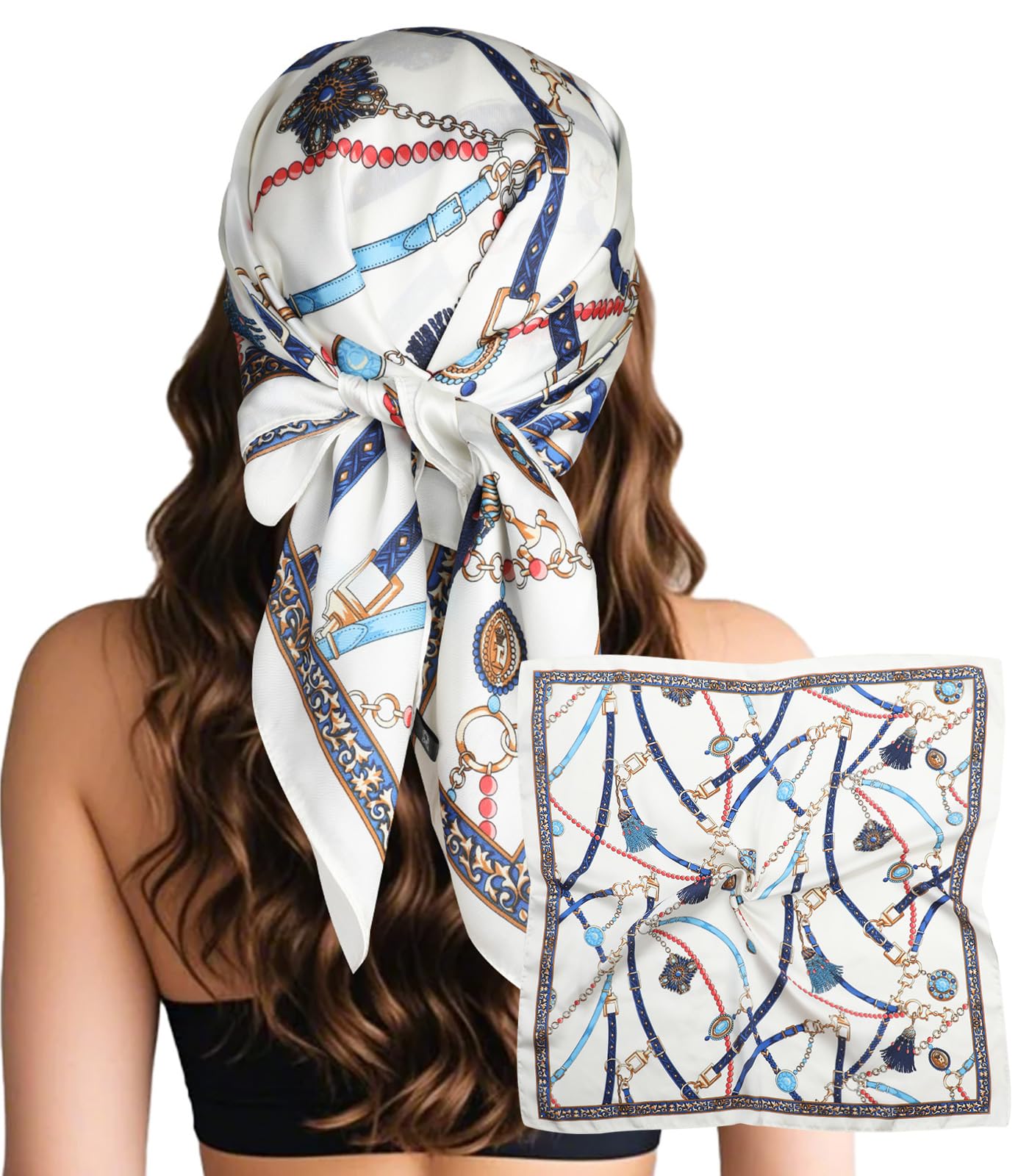 Sumolux Head Hair Scarf for Women Like Satin Silk Scarf Bandana Hair Wrapping Night Large Square Scarves 27.5"