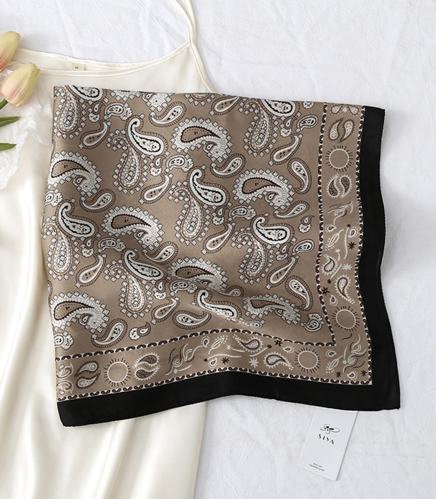 Sumolux Head Hair Scarf for Women Like Satin Silk Scarf Bandana Hair Wrapping Night Large Square Scarves 27.5"