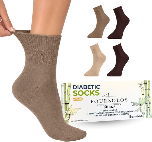 Men Bamboo Diabetic Socks Black Size 9–12,Soft Bamboo Fiber Socks for Sensitive Feet,Daily Wear, 4 Pairs