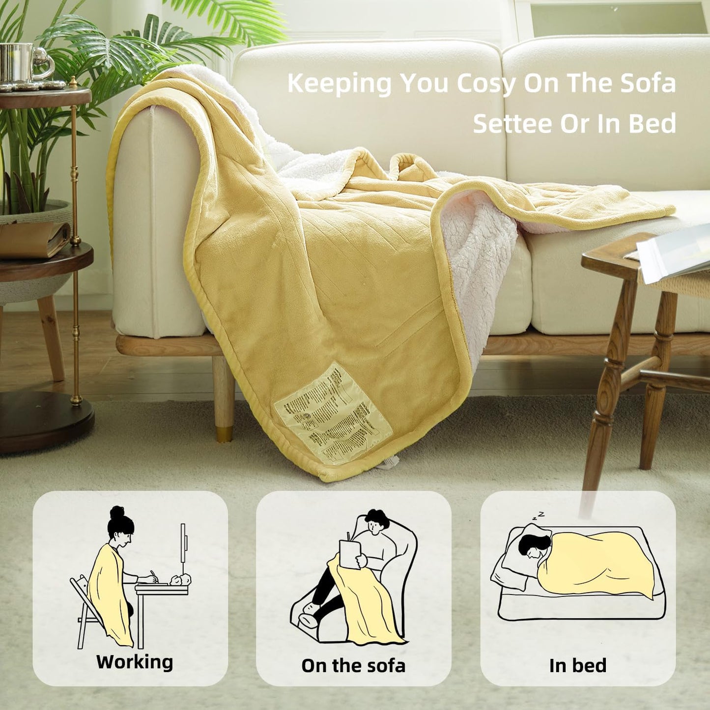 GOTCOZY Heated Blanket Electric Throw 50''X60''- Soft Silky Plush Electric Blanket with 4 Heating Level & 3 Hour Auto Off Heating Blanket, ETL Certified Machine Washable (Green)