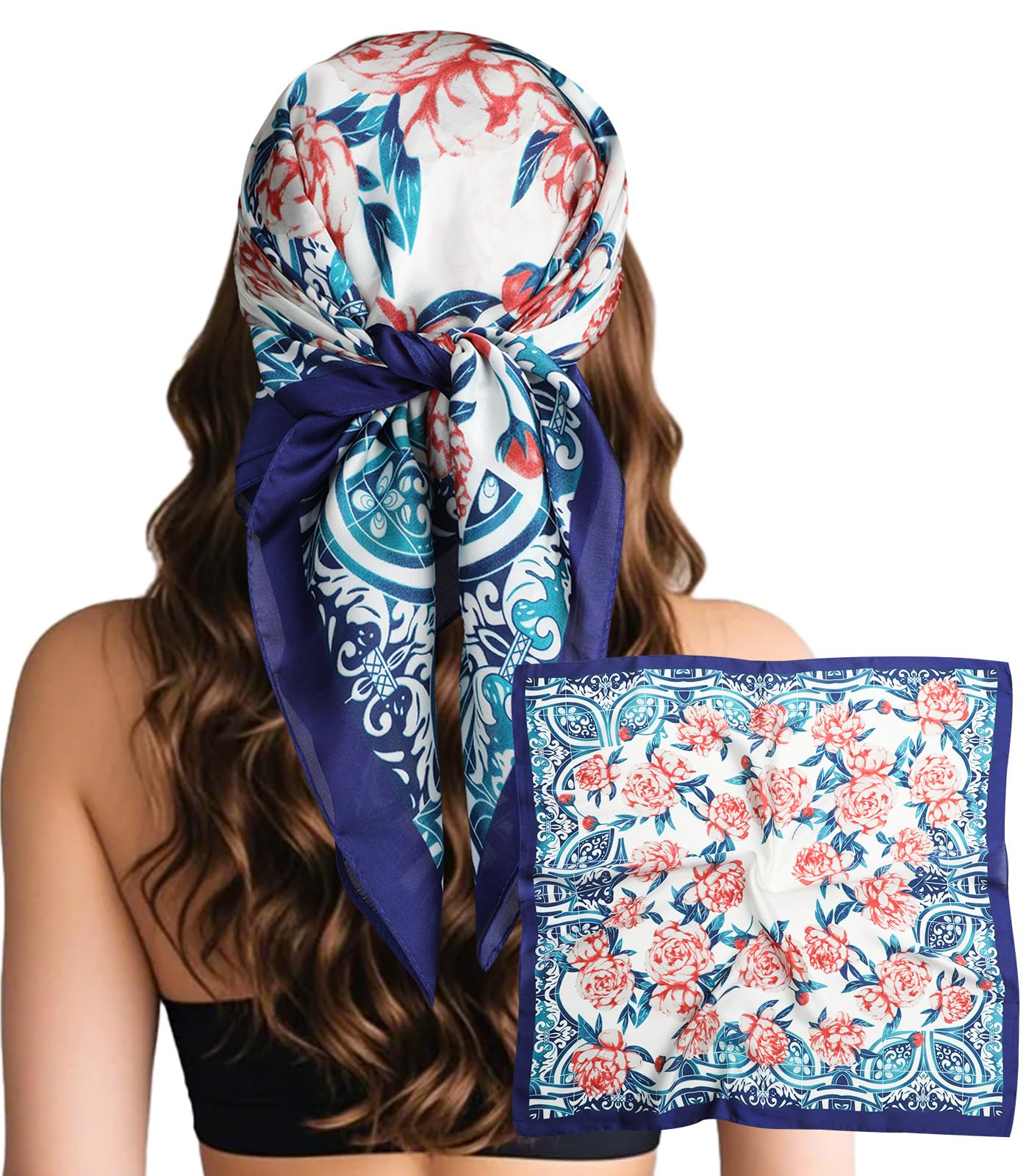 Sumolux Head Hair Scarf for Women Like Satin Silk Scarf Bandana Hair Wrapping Night Large Square Scarves 27.5"