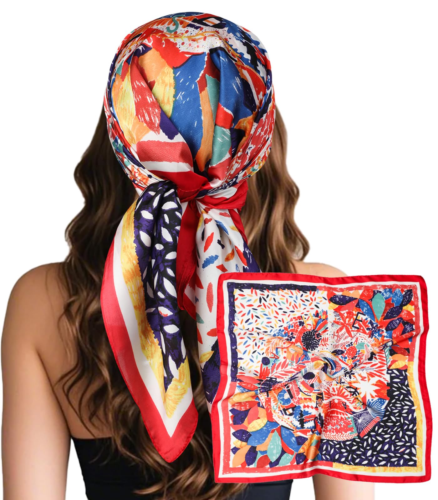 Sumolux Head Hair Scarf for Women Like Satin Silk Scarf Bandana Hair Wrapping Night Large Square Scarves 27.5"