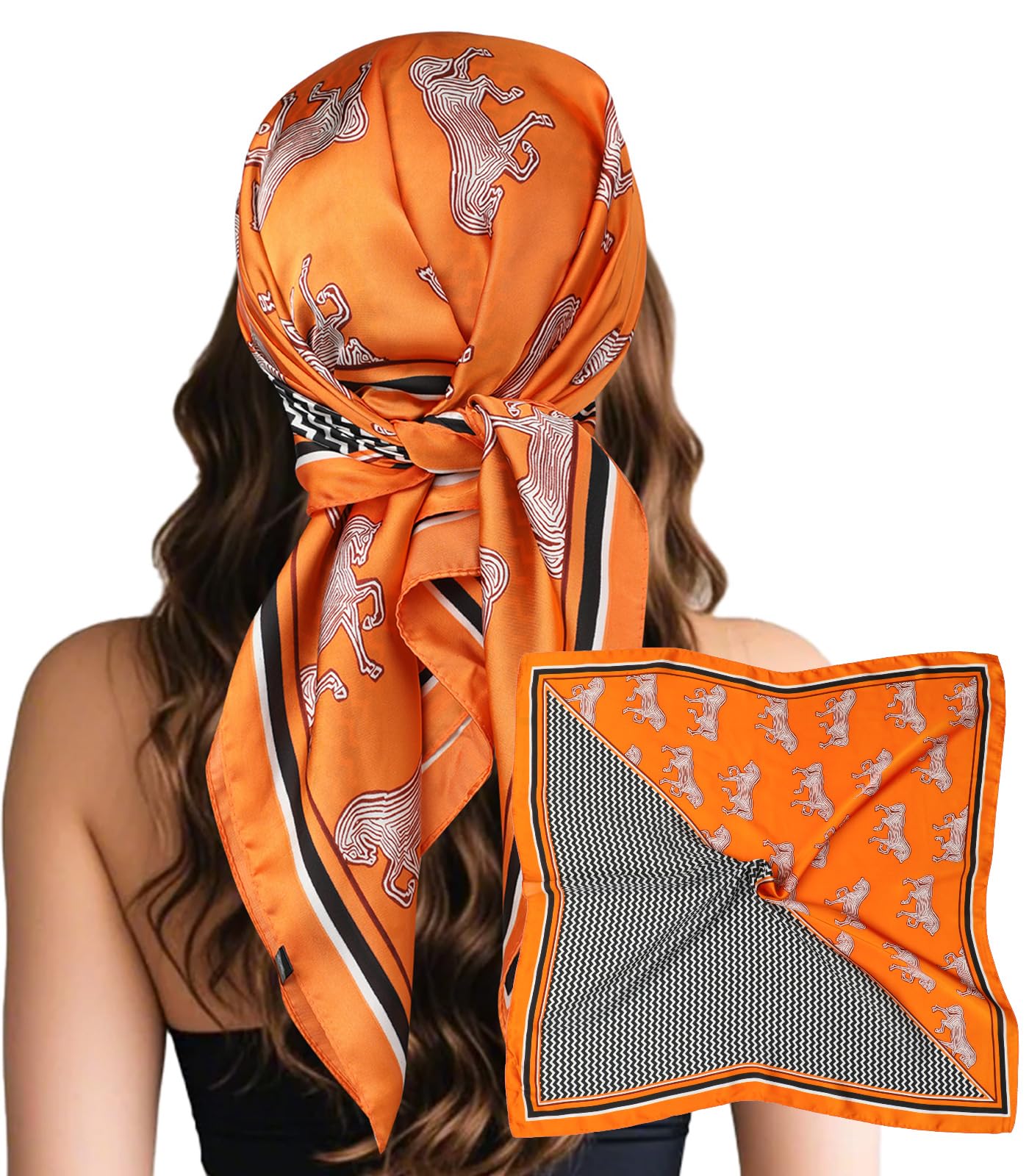 Sumolux Head Hair Scarf for Women Like Satin Silk Scarf Bandana Hair Wrapping Night Large Square Scarves 27.5"