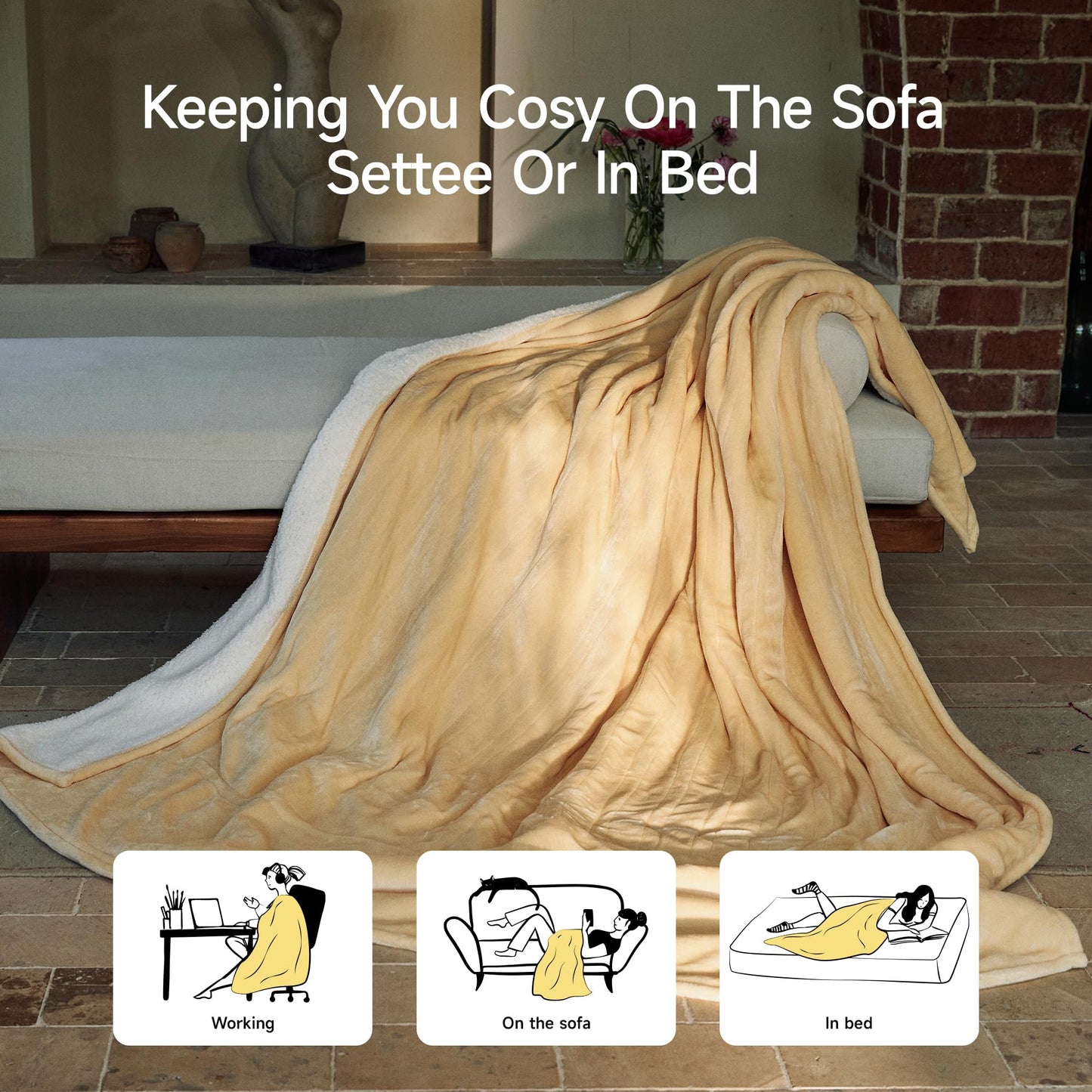 GOTCOZY Heated Blanket Electric Throw 50''X60''- Soft Silky Plush Electric Blanket with 4 Heating Level & 3 Hour Auto Off Heating Blanket, ETL Certified Machine Washable (Green)