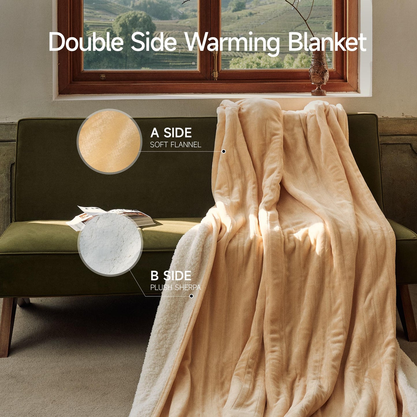 GOTCOZY Heated Blanket Electric Throw 50''X60''- Soft Silky Plush Electric Blanket with 4 Heating Level & 3 Hour Auto Off Heating Blanket, ETL Certified Machine Washable (Green)