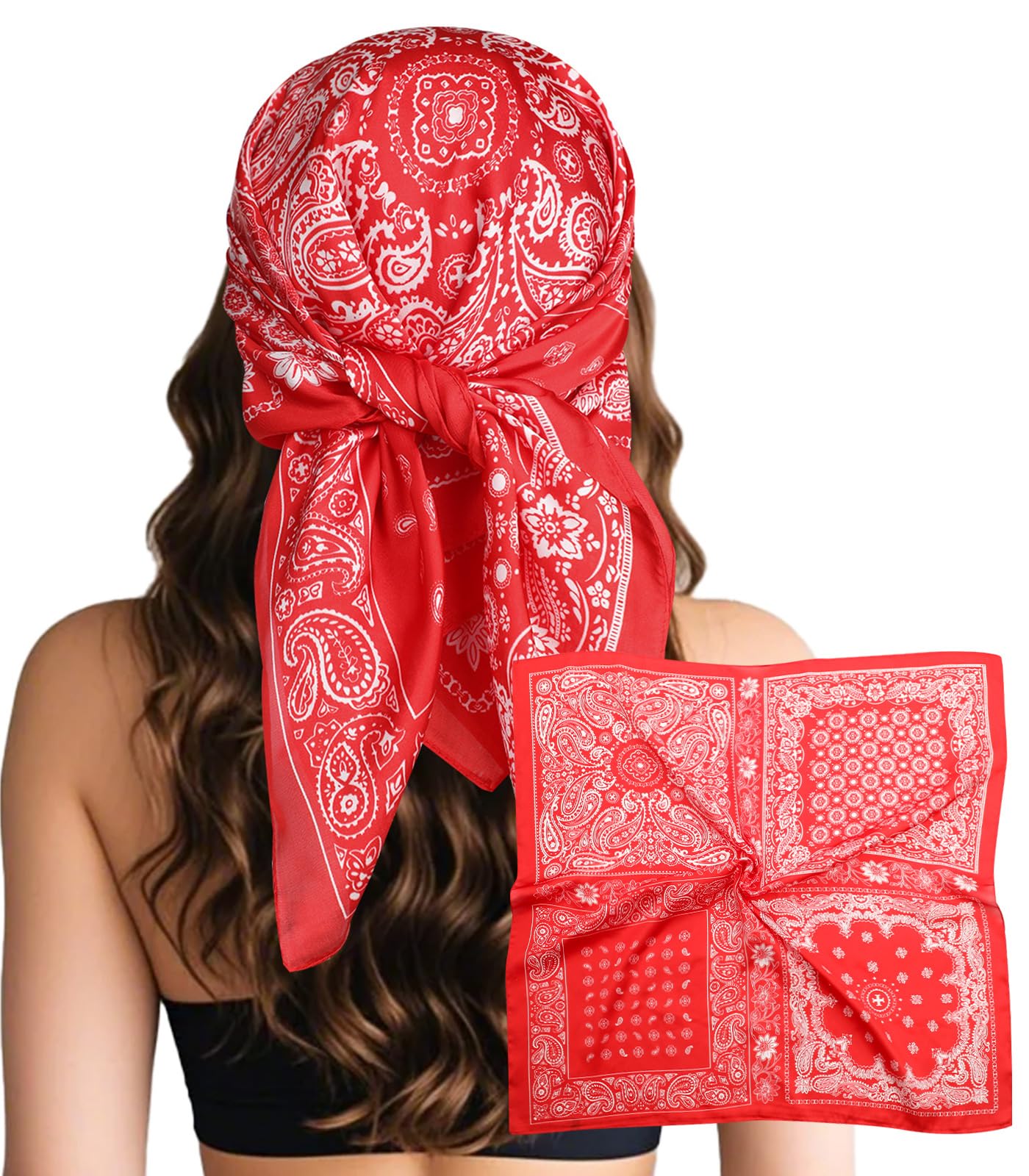 Sumolux Head Hair Scarf for Women Like Satin Silk Scarf Bandana Hair Wrapping Night Large Square Scarves 27.5"