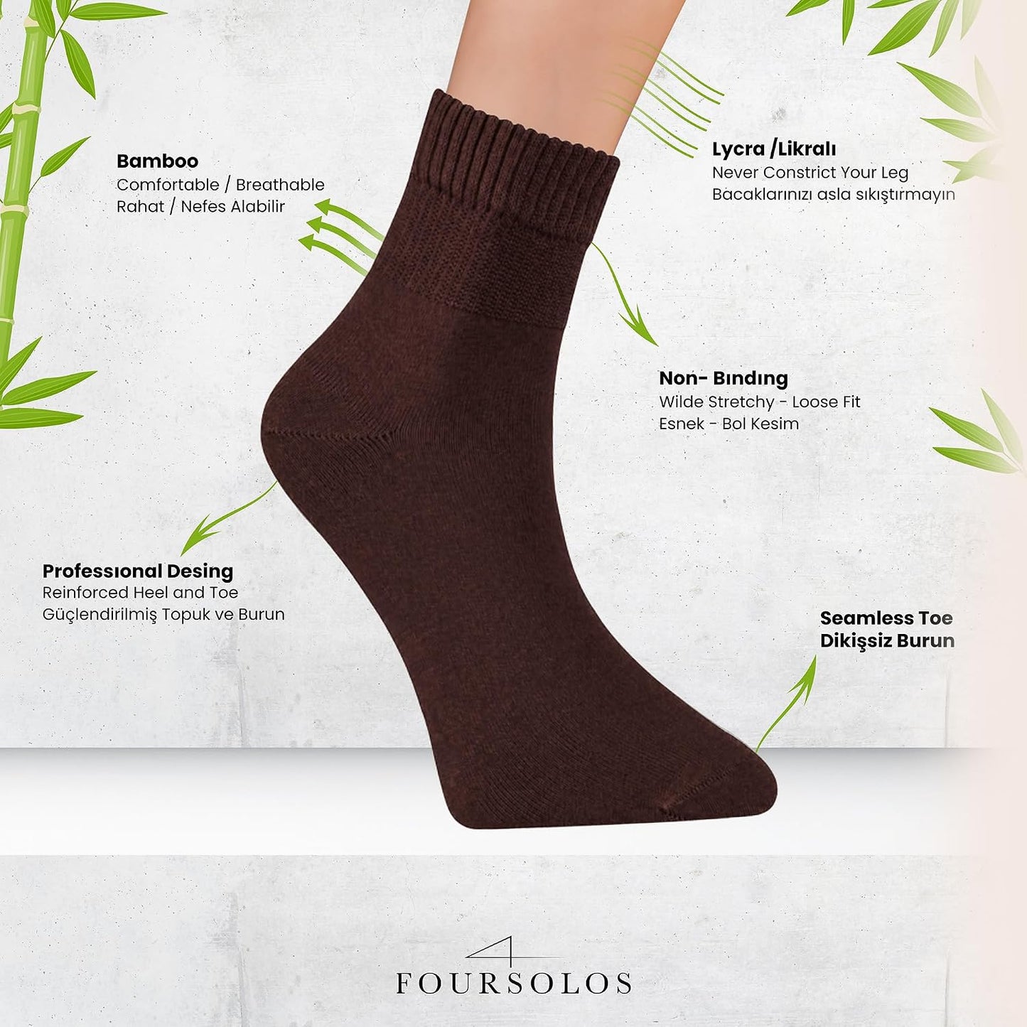 Men Bamboo Diabetic Socks Black Size 9–12,Soft Bamboo Fiber Socks for Sensitive Feet,Daily Wear, 4 Pairs