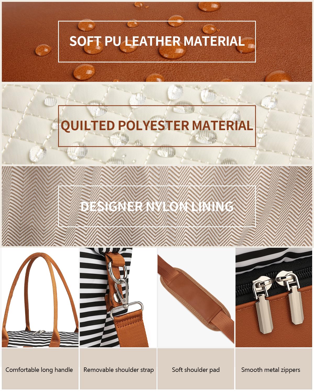 Weekender Bags for Women, Travel Tote Duffle Bag Carry On Overnight Bag with Cosmetics Bag and Crossbody Purse for Gym Hospital, Gifts for Women, Beige Brown
