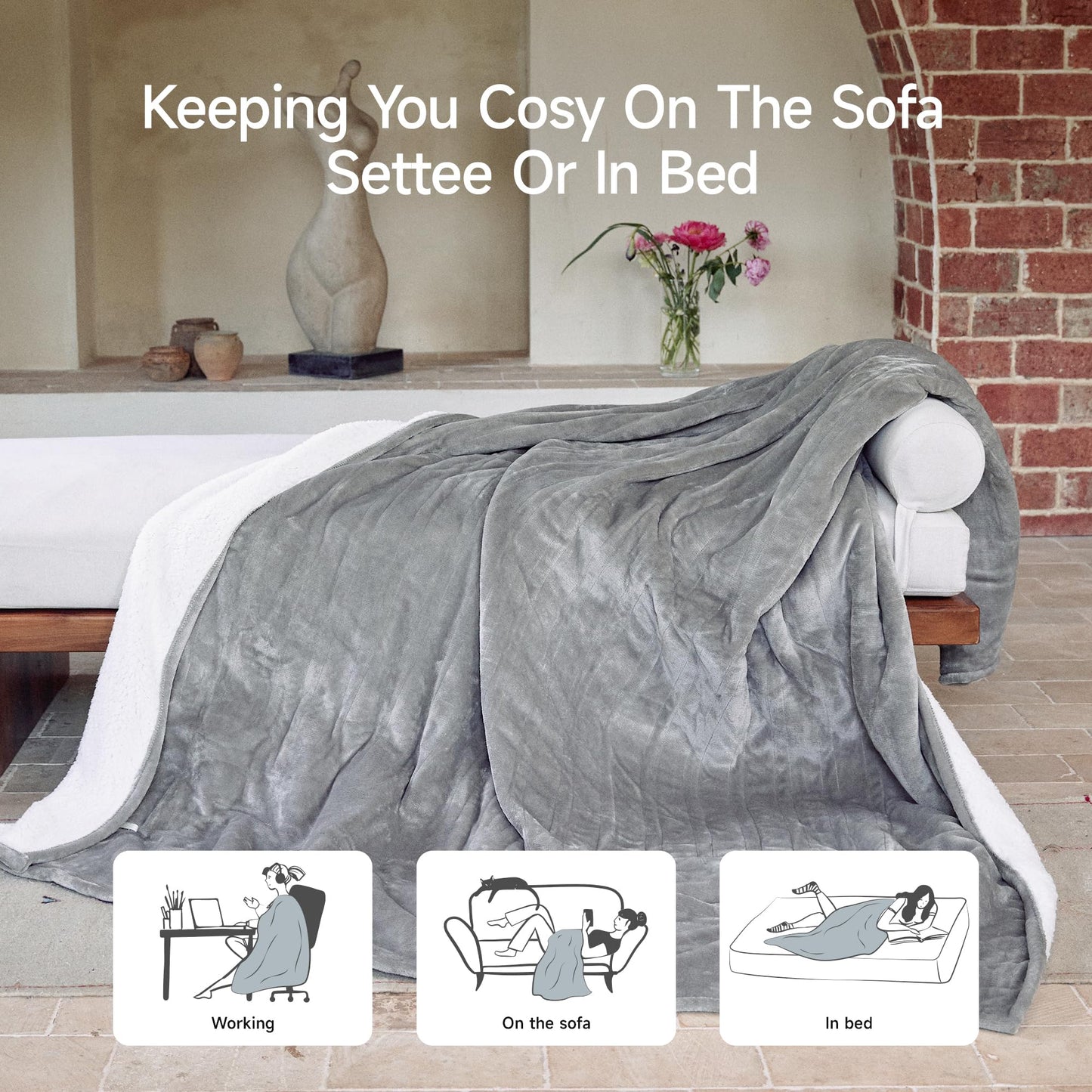 GOTCOZY Heated Blanket Electric Throw 50''X60''- Soft Silky Plush Electric Blanket with 4 Heating Level & 3 Hour Auto Off Heating Blanket, ETL Certified Machine Washable (Green)