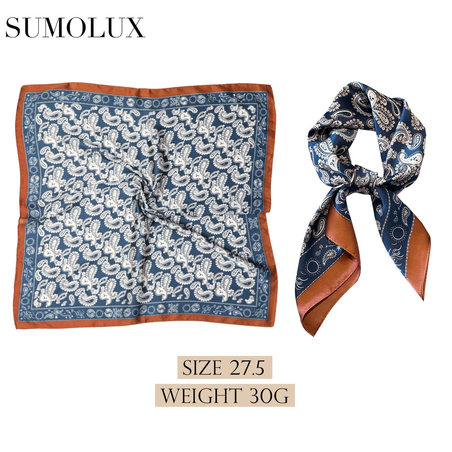 Sumolux Head Hair Scarf for Women Like Satin Silk Scarf Bandana Hair Wrapping Night Large Square Scarves 27.5"