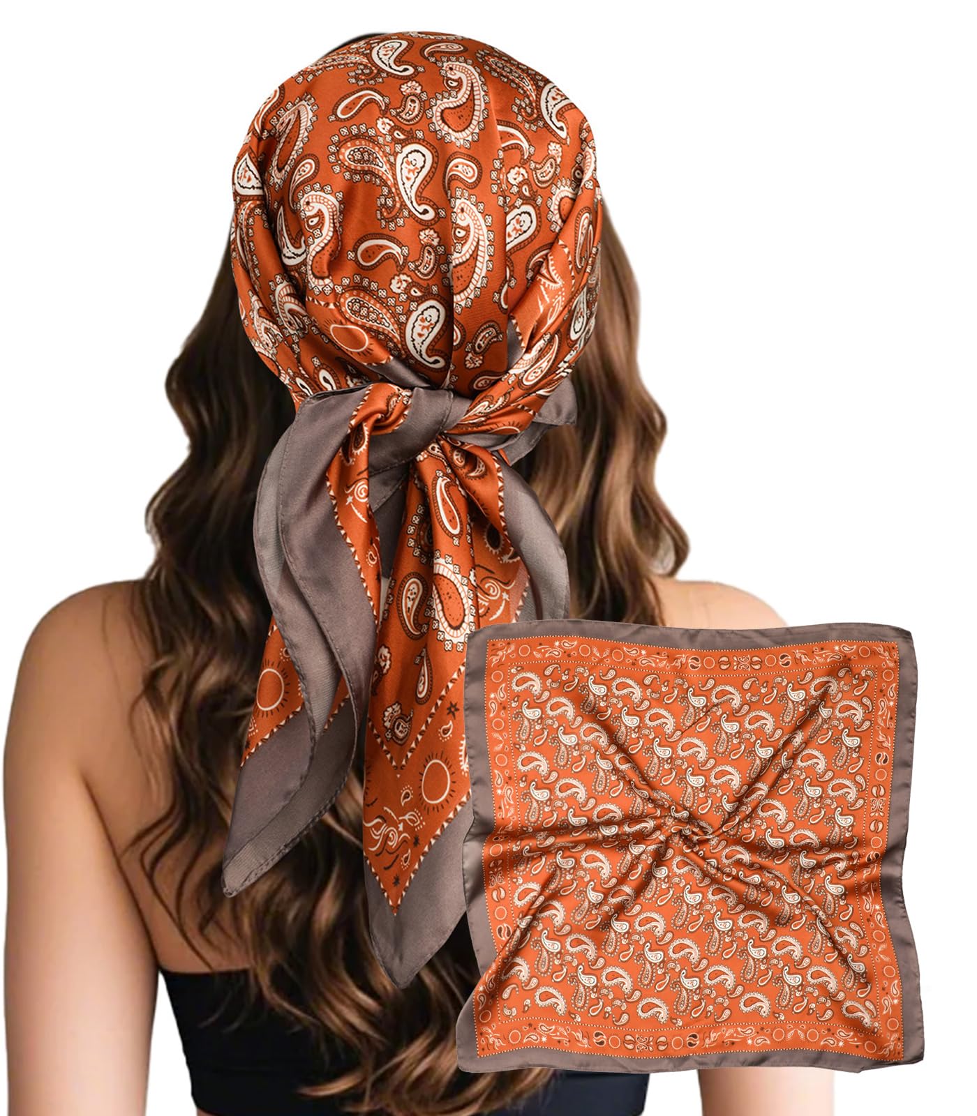 Sumolux Head Hair Scarf for Women Like Satin Silk Scarf Bandana Hair Wrapping Night Large Square Scarves 27.5"