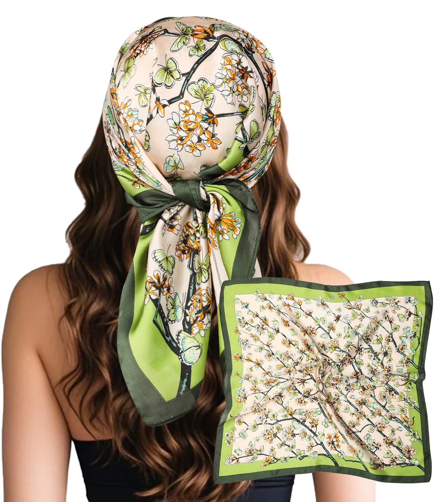 Sumolux Head Hair Scarf for Women Like Satin Silk Scarf Bandana Hair Wrapping Night Large Square Scarves 27.5"