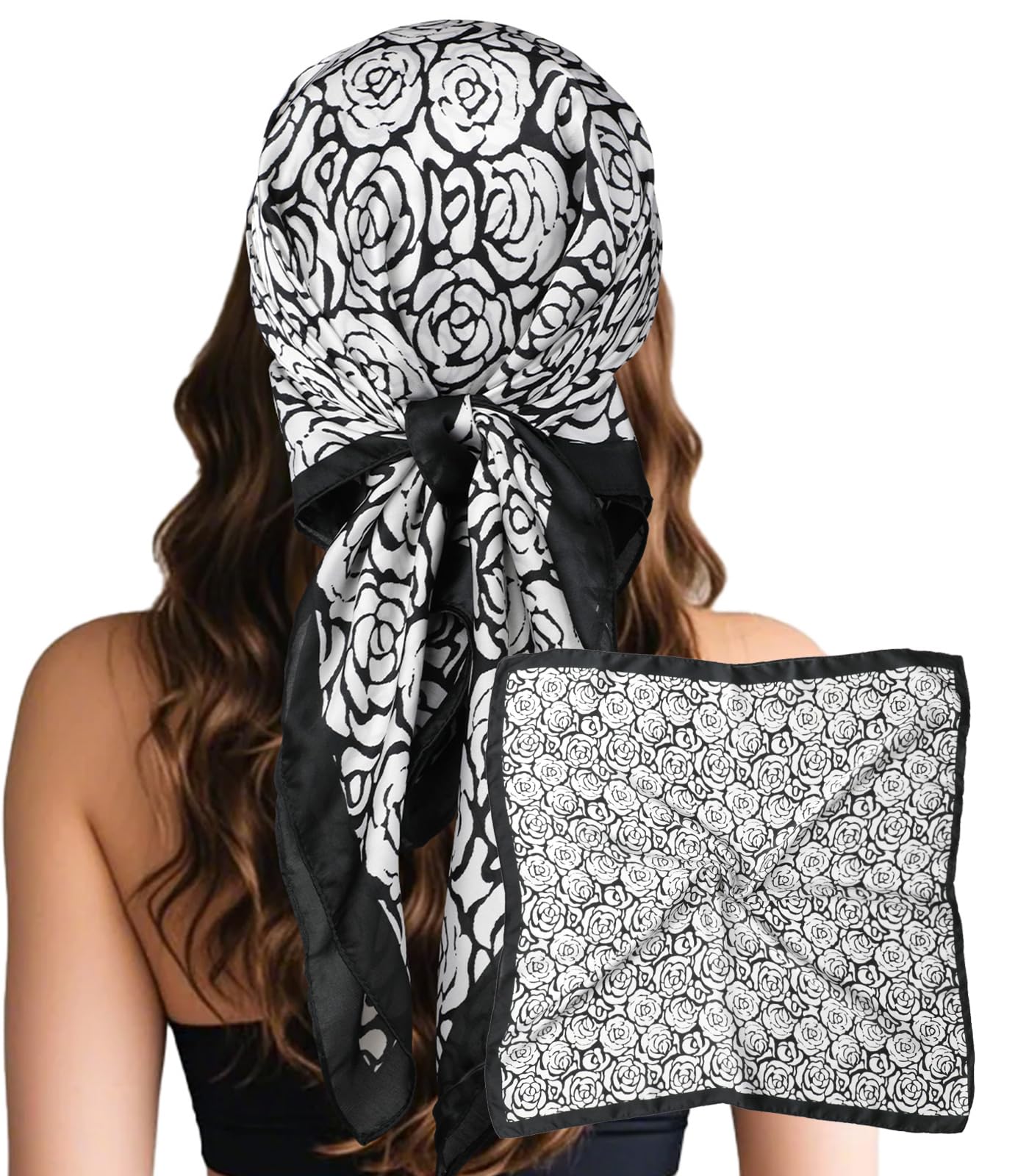 Sumolux Head Hair Scarf for Women Like Satin Silk Scarf Bandana Hair Wrapping Night Large Square Scarves 27.5"