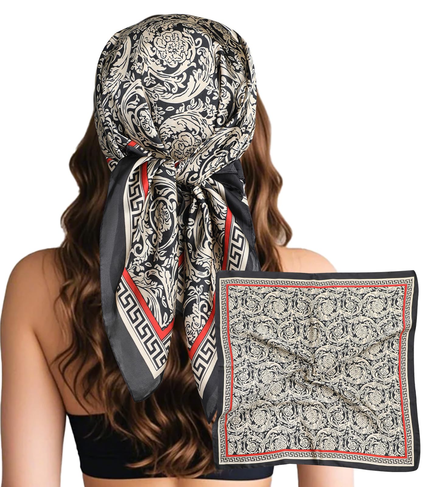 Sumolux Head Hair Scarf for Women Like Satin Silk Scarf Bandana Hair Wrapping Night Large Square Scarves 27.5"