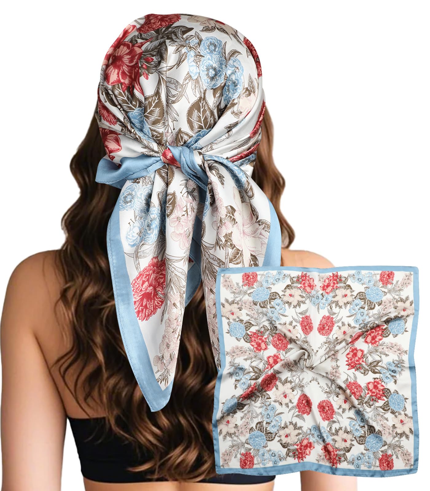 Sumolux Head Hair Scarf for Women Like Satin Silk Scarf Bandana Hair Wrapping Night Large Square Scarves 27.5"
