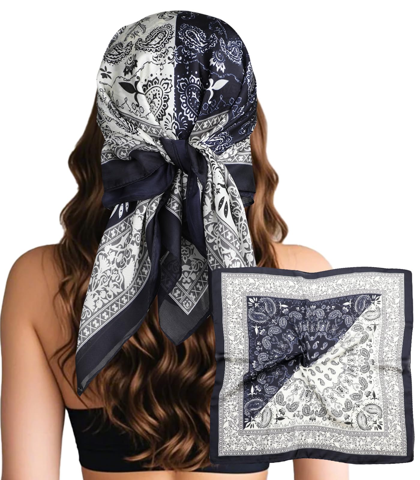 Sumolux Head Hair Scarf for Women Like Satin Silk Scarf Bandana Hair Wrapping Night Large Square Scarves 27.5"
