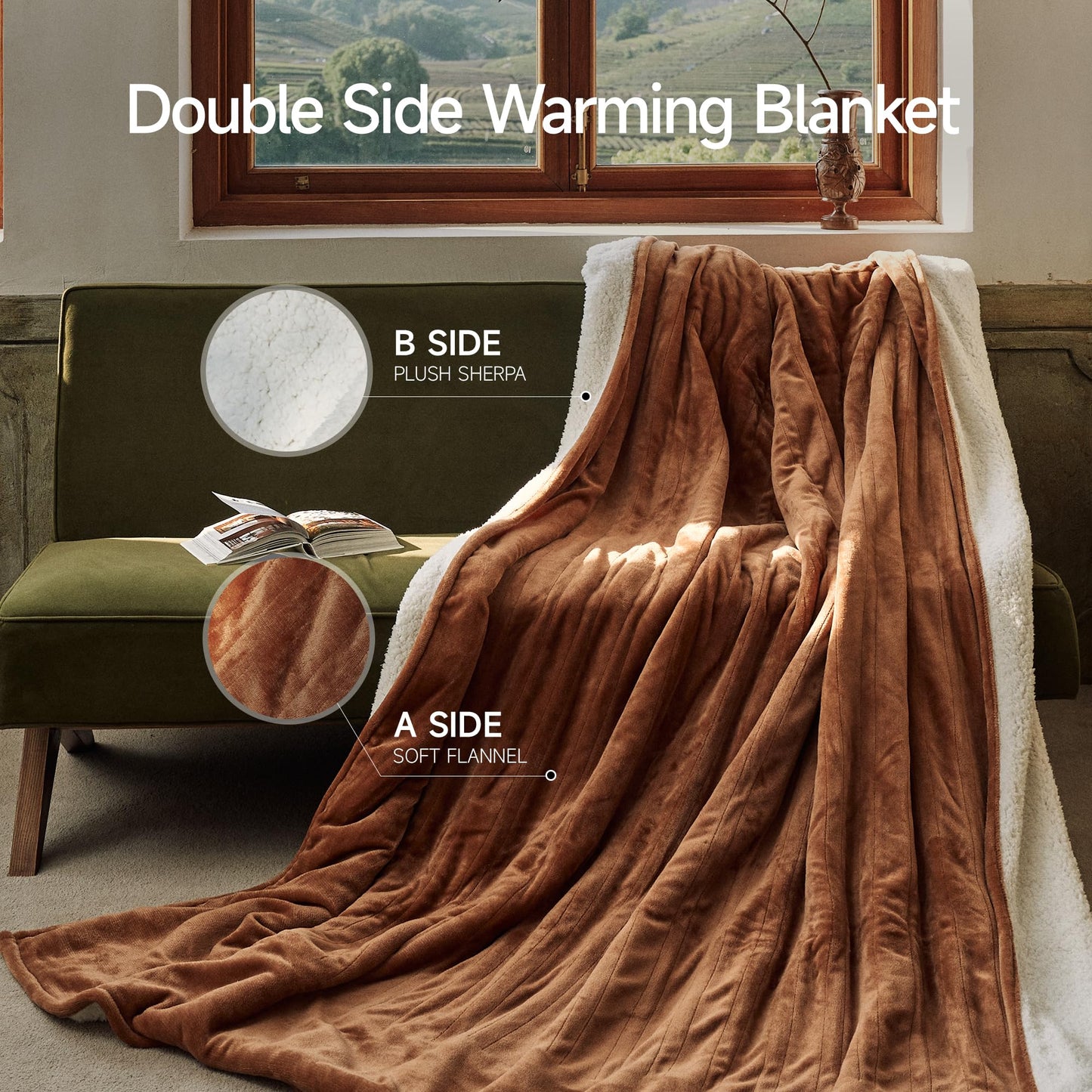 GOTCOZY Heated Blanket Electric Throw 50''X60''- Soft Silky Plush Electric Blanket with 4 Heating Level & 3 Hour Auto Off Heating Blanket, ETL Certified Machine Washable (Green)