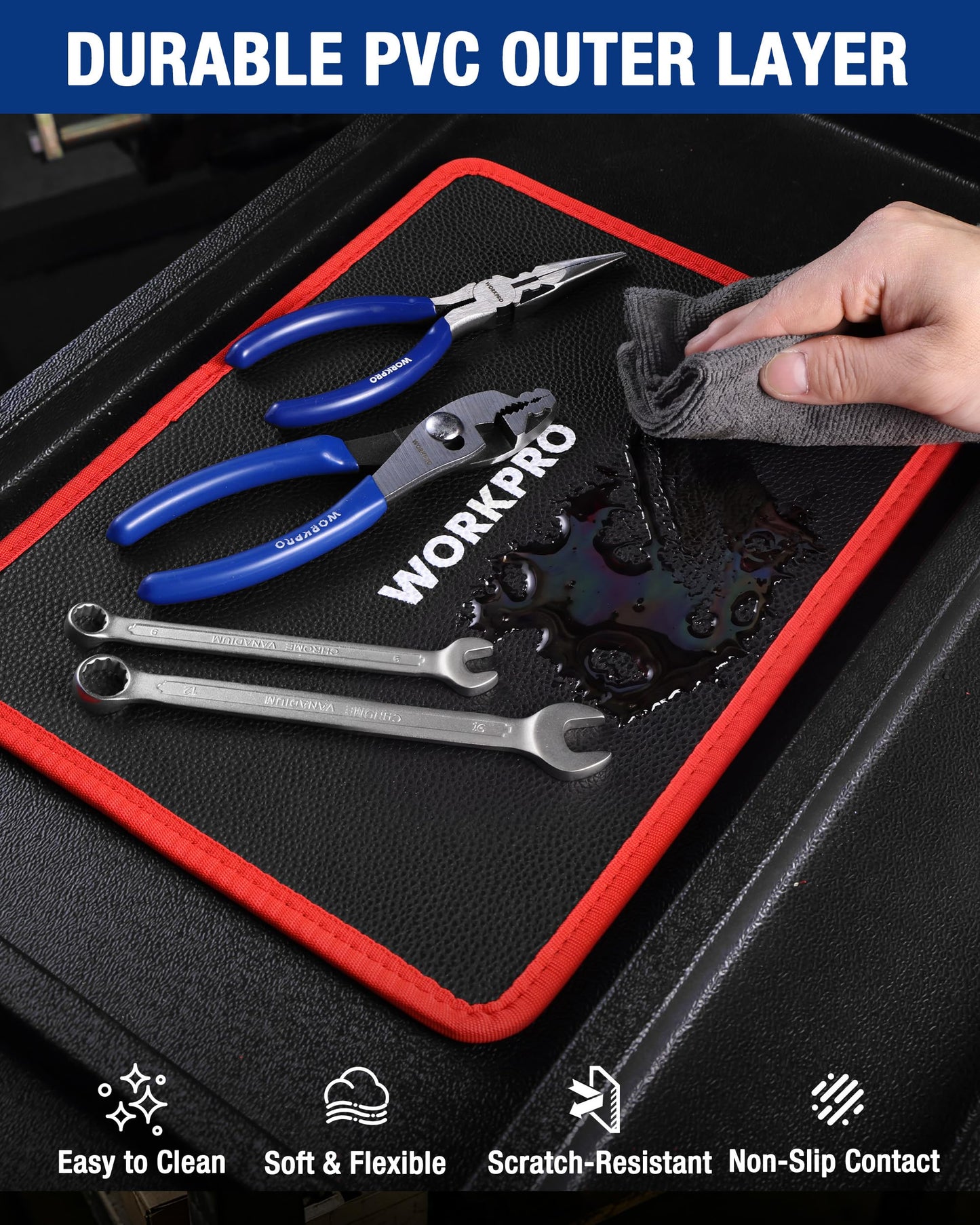 WORKPRO 2-Piece Magnetic Tool Mat, Flexible Magnetic Tool Holder Tray with PVC Surface for Garage, Workshop and Auto Repair