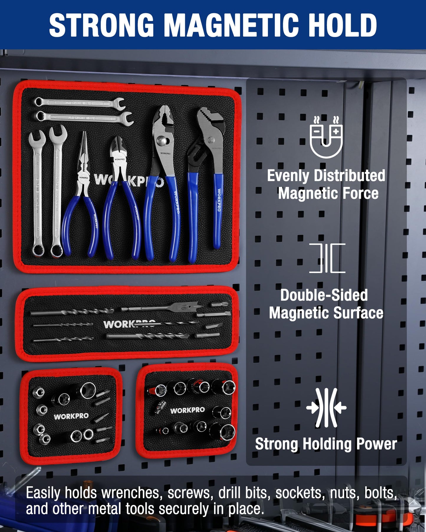 WORKPRO 2-Piece Magnetic Tool Mat, Flexible Magnetic Tool Holder Tray with PVC Surface for Garage, Workshop and Auto Repair