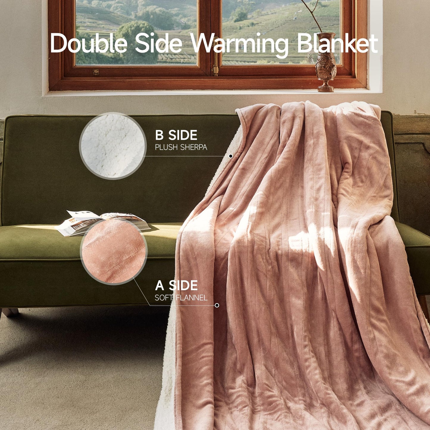 GOTCOZY Heated Blanket Electric Throw 50''X60''- Soft Silky Plush Electric Blanket with 4 Heating Level & 3 Hour Auto Off Heating Blanket, ETL Certified Machine Washable (Green)